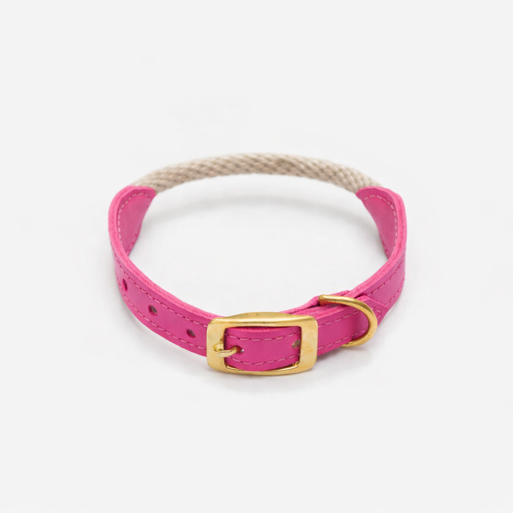 Leather & Rope Dog Collar – Terra Collection, Olive | CHOUCHOÚ®