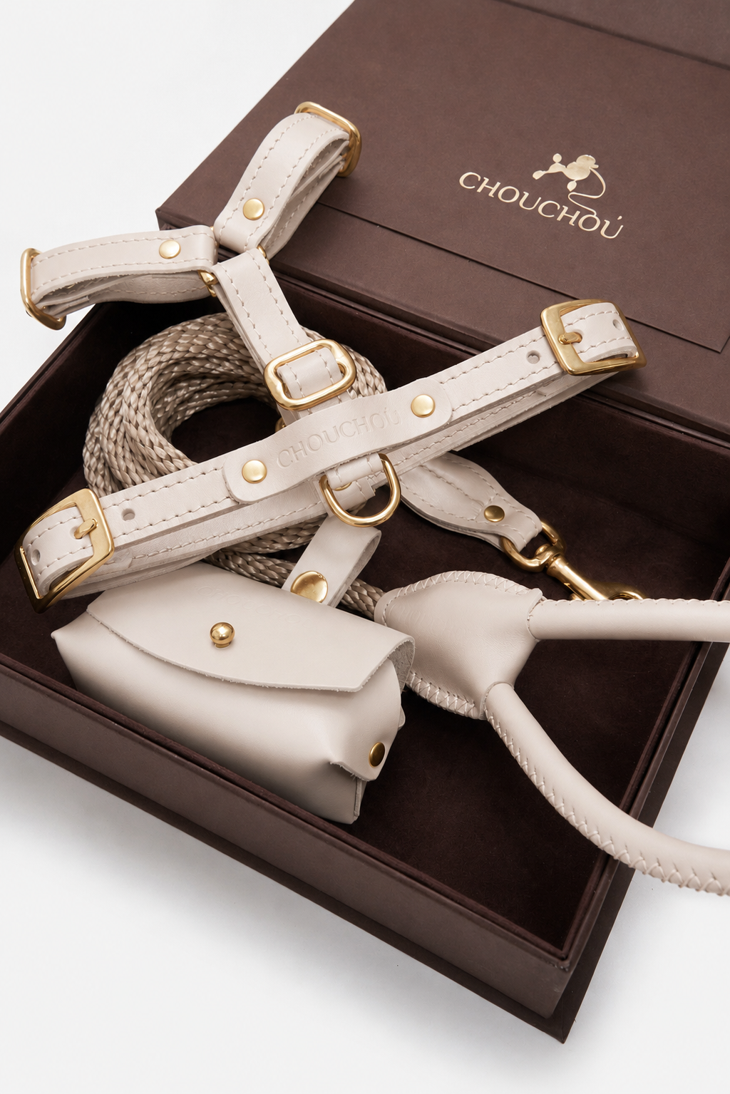 Signature Leather Dog Walking Set — Harness, Leash & Poop Bag Holder