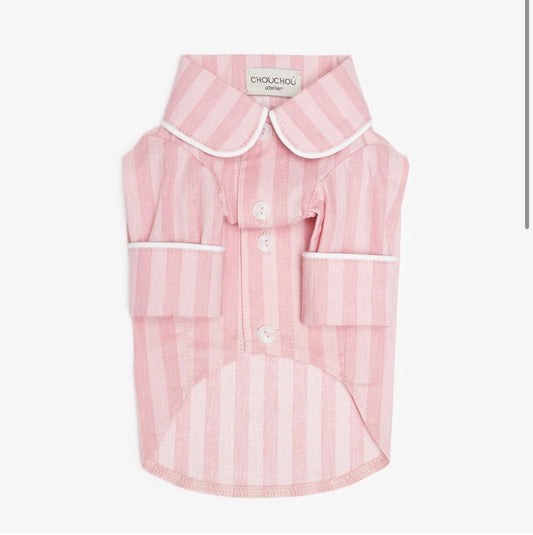 Beige pajama shirt for dogs with pipping & ruffles, CHOUCHOÚ®