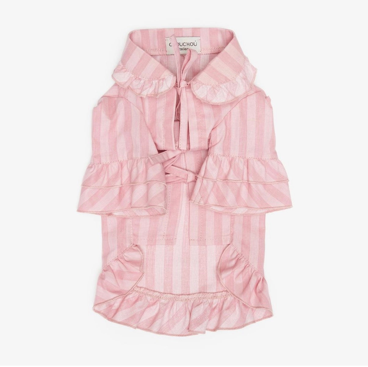 Beige pajama shirt for dogs with pipping & ruffles, CHOUCHOÚ®