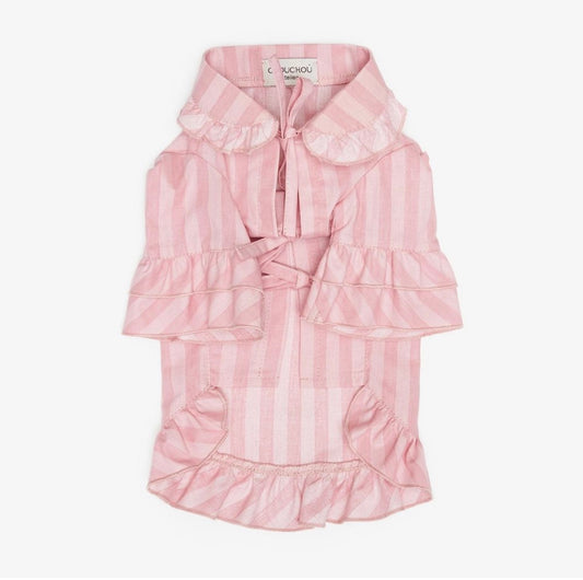 Beige pajama shirt for dogs with pipping & ruffles, CHOUCHOÚ®