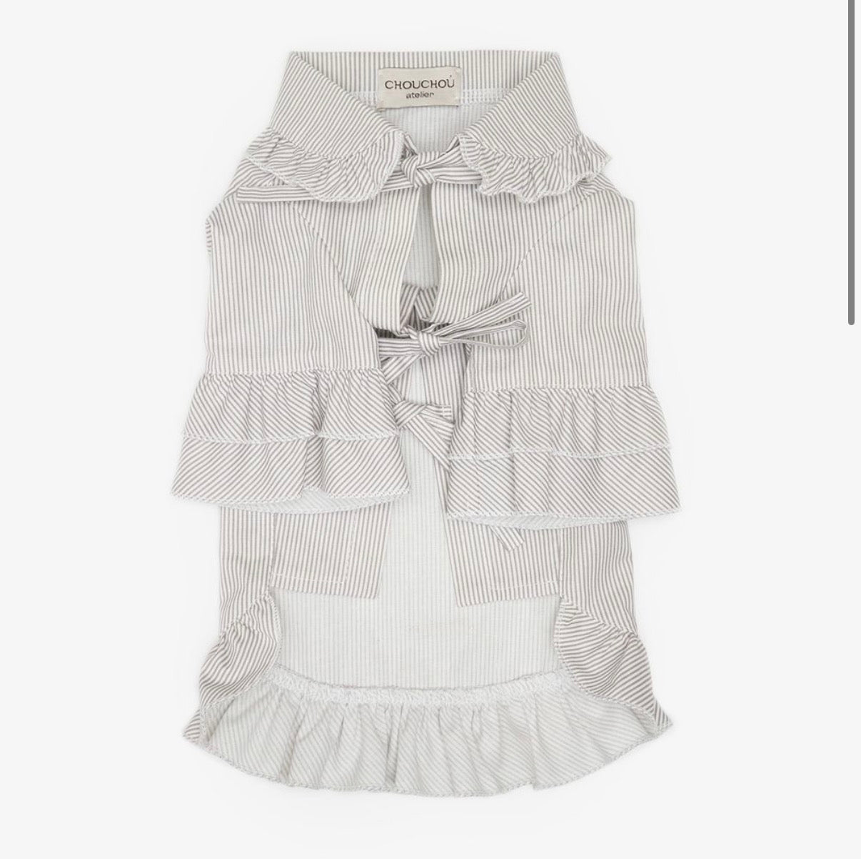 Beige pajama shirt for dogs with pipping & ruffles, CHOUCHOÚ®