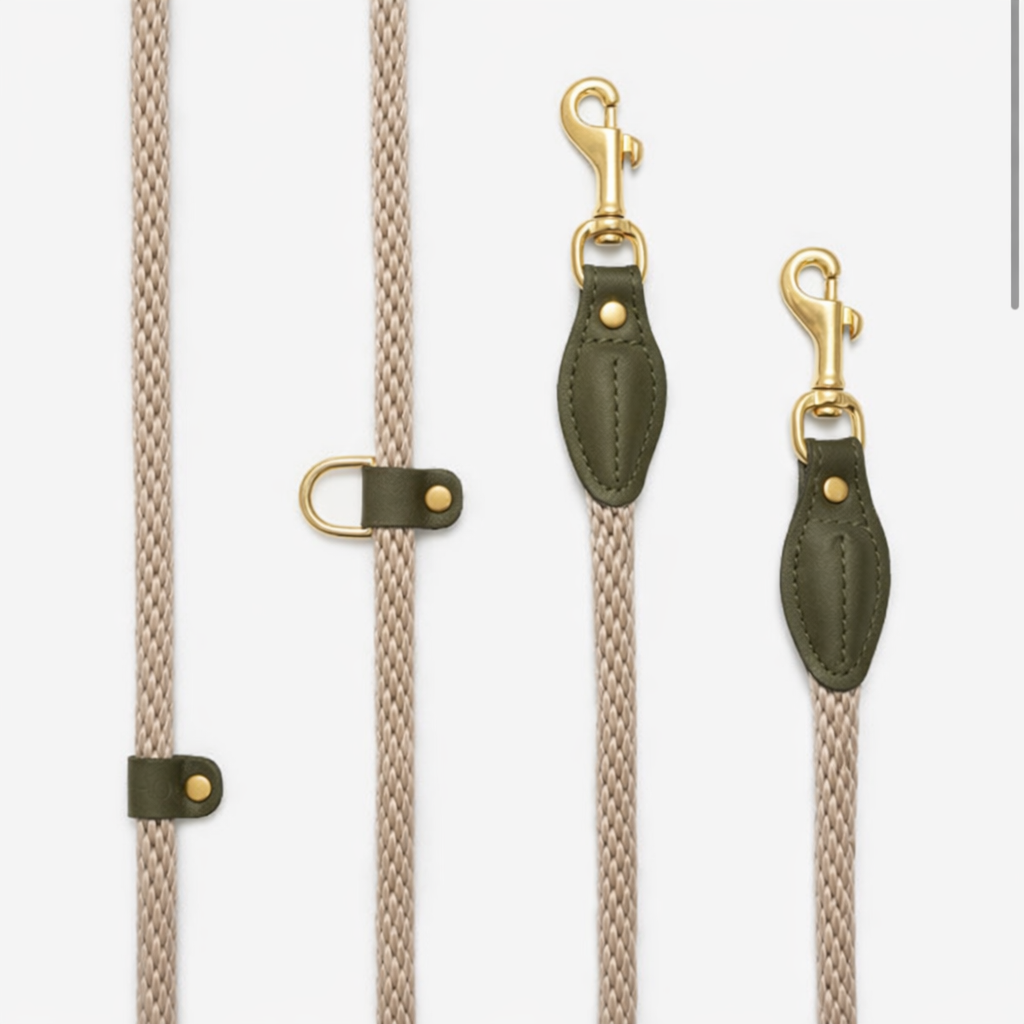 Hands-Free Leather Dog Leash 3-in-1 – Black & Beige Rope | CHOUCHOÚ®