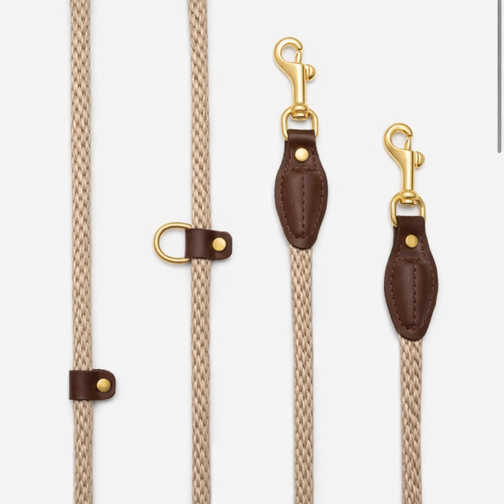 Hands-Free Leather Dog Leash 3-in-1 – Black & Beige Rope | CHOUCHOÚ®