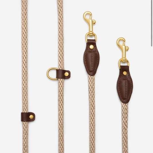 Hands-Free Leather Dog Leash 3-in-1 – Black & Beige Rope | CHOUCHOÚ®