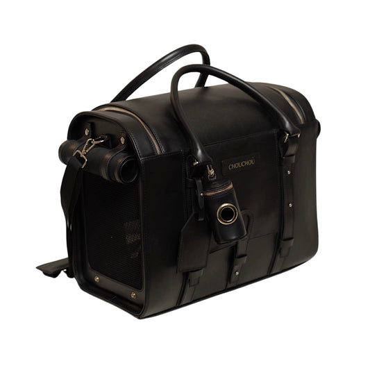 Airline-Approved Leather Dog Carrier (Up to 13 lbs), Luxury Black Travel Bag | CHOUCHOÚ®