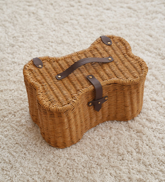 Wicker toy basket with leather inserts, CHOUCHOÚ