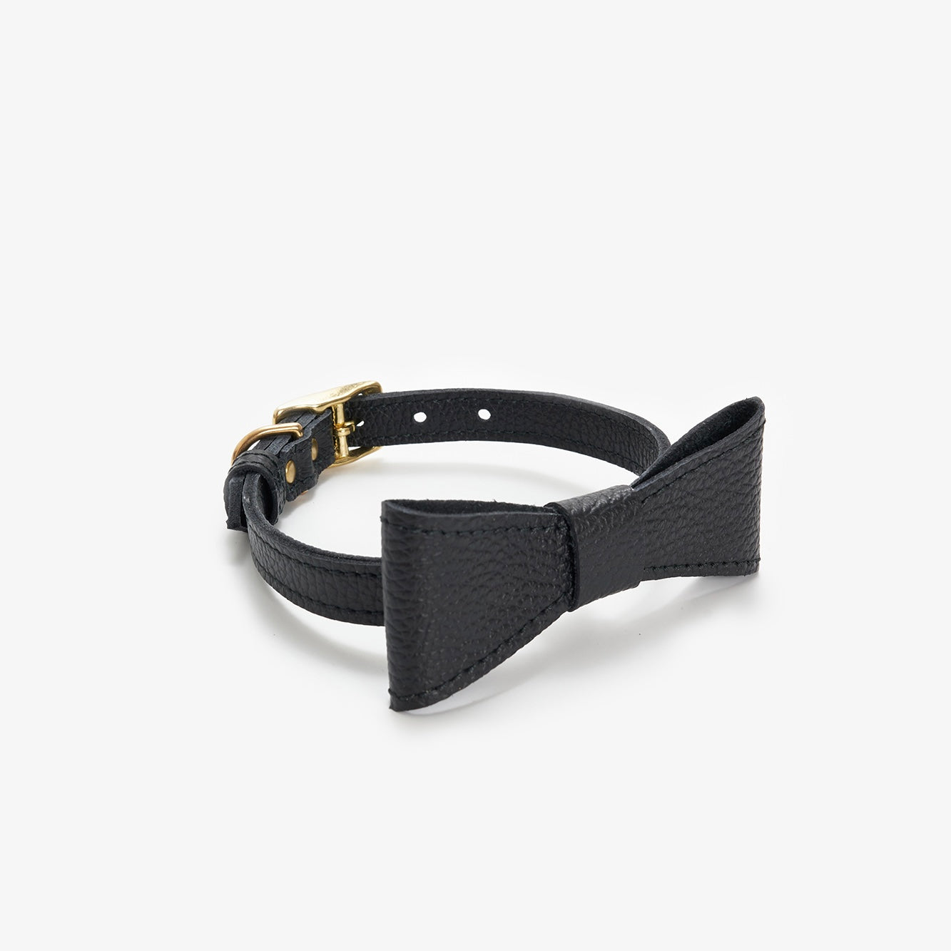 Leather dog collar "Caviar" XXS black with bow, CHOUCHOÚ