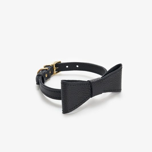 Leather dog collar "Caviar" XXS black with bow, CHOUCHOÚ