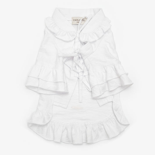 Linen dress with ruffles for dogs, white XXS, CHOUCHOÚ