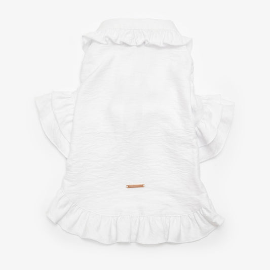 Linen dress with ruffles for dogs, white XXS, CHOUCHOÚ