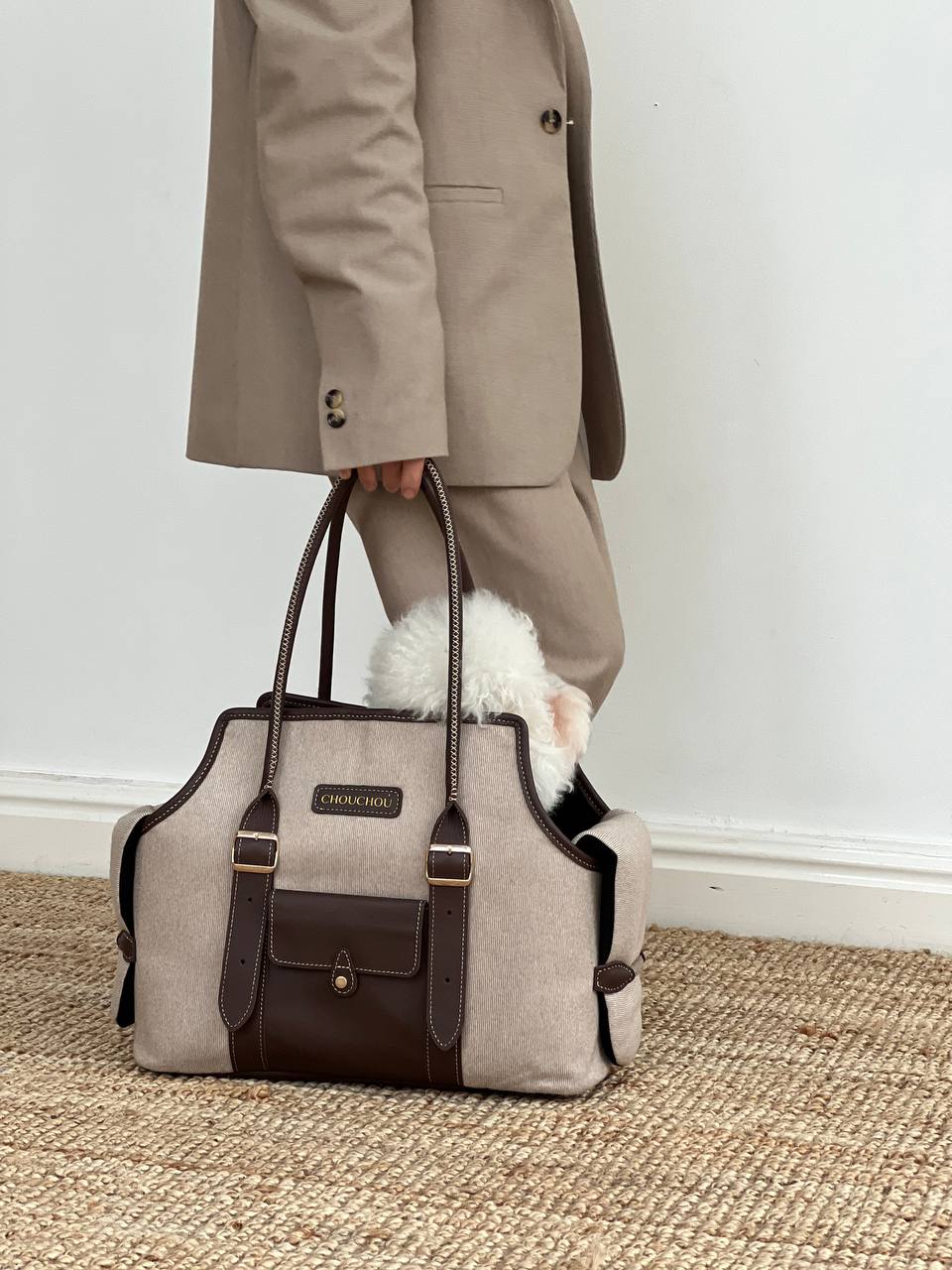 Leather Dog Carrier Bag — Classy Collection, Timeless Design, Brown | CHOUCHOÚ®