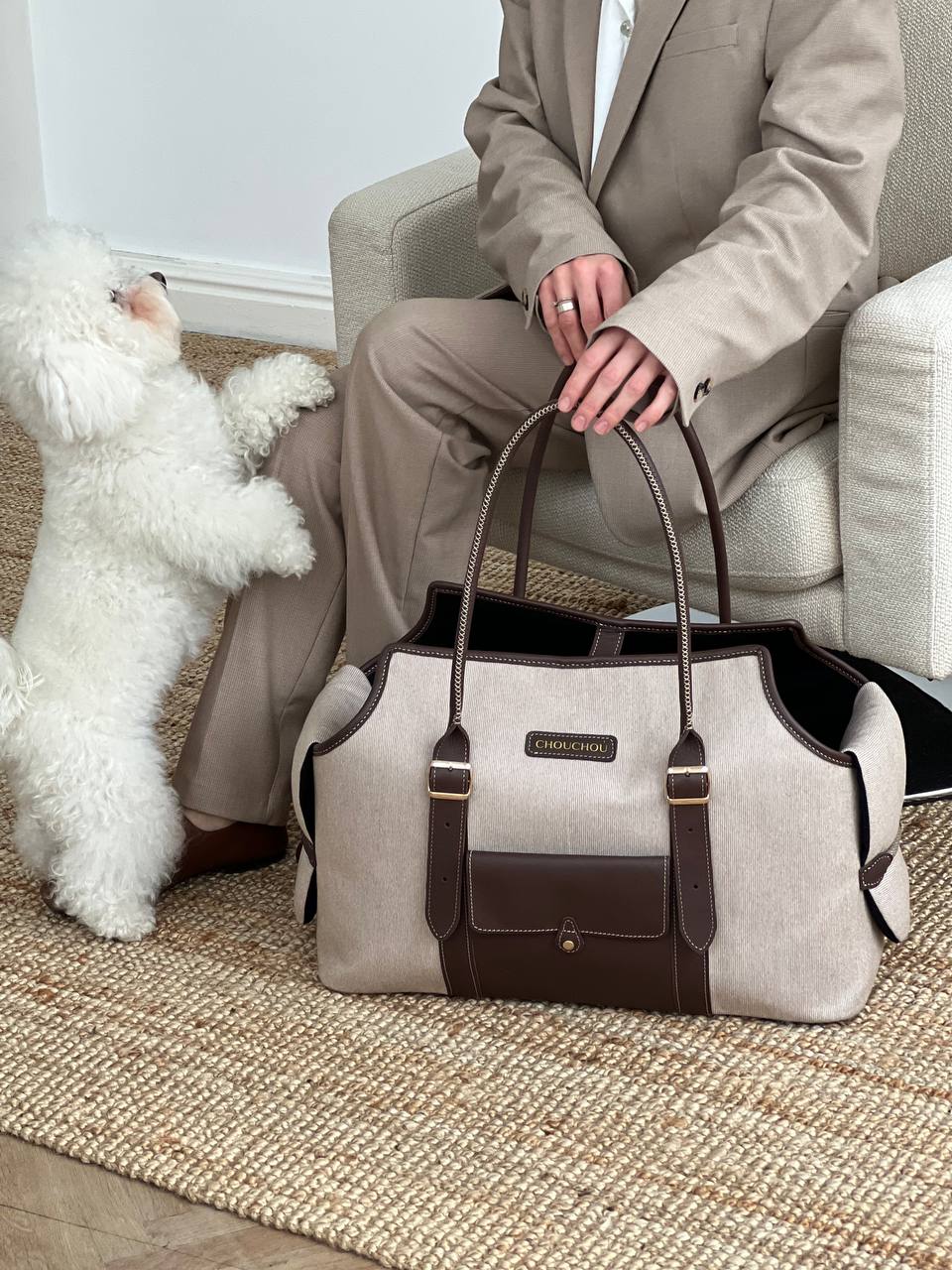 Leather Dog Carrier Bag — Classy Collection, Timeless Design, Brown | CHOUCHOÚ®